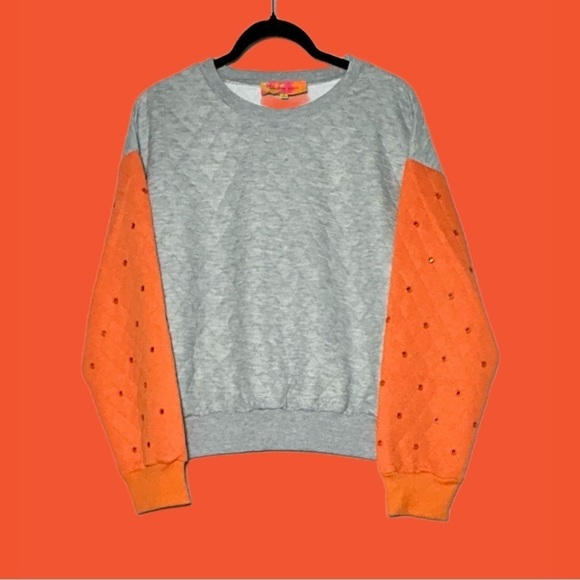 NWT Revolve English Rose Quilted Gray & Orange Sweatshirt, Soft Cotton/Poly, M - Picture 5 of 13